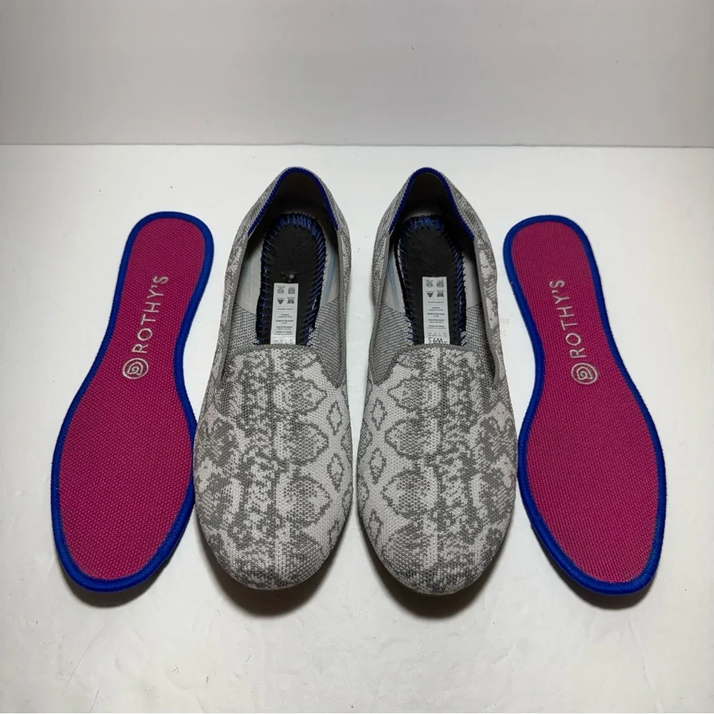 Rothy’s The Loafer Ivory Grey Snake Women's Round Toe Slip on Flats Size 9.5